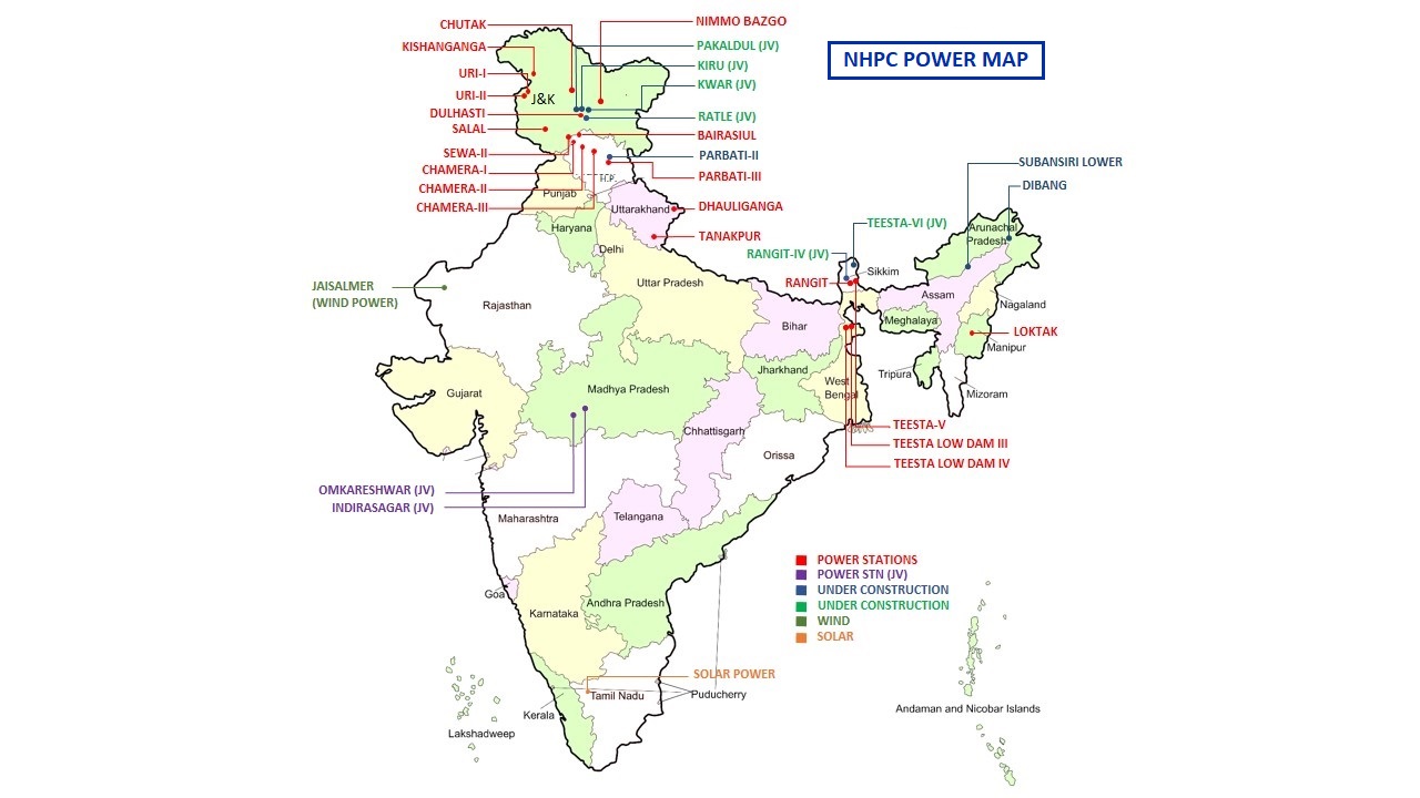 NHPC Power Map showing different power project locations